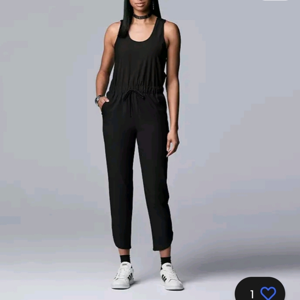 Simply Vera Wang Size Medium Racerback Jumpsuit Black Moisture Wick Scoop Neck